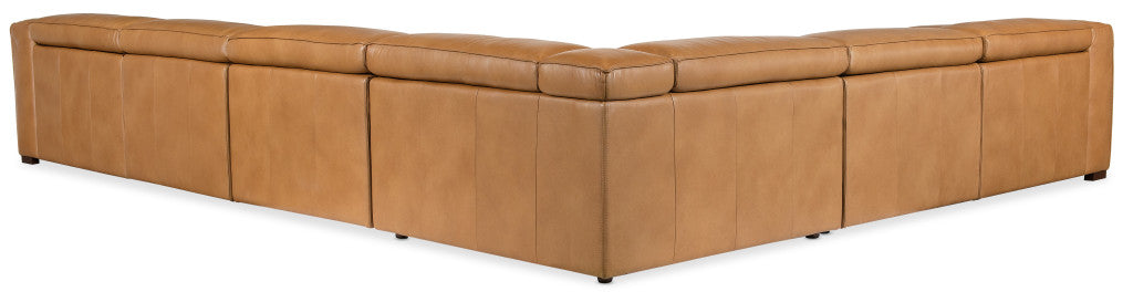 Six seat leather sectional sofa with power recliners