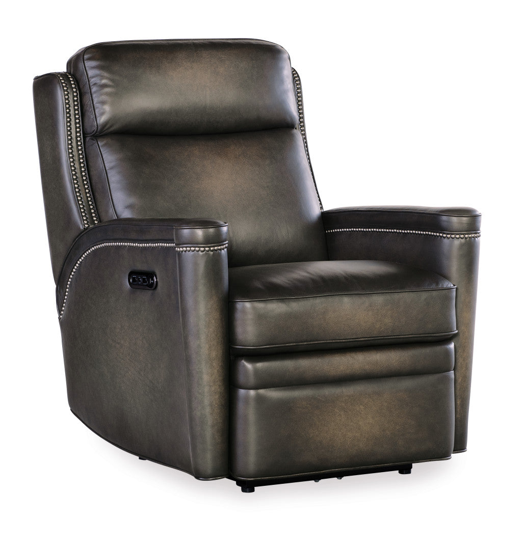 Hamilton Zero Gravity Leather Recliner with power headrest in semi-aniline top grain leather.