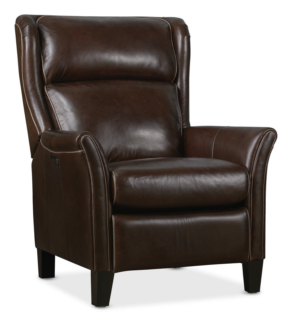 Henley traditional leather recliner with power headrest in top grain aniline leather from Knight Furniture