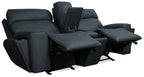 Leather reclining loveseat upholstered in premium semi-aniline leather.