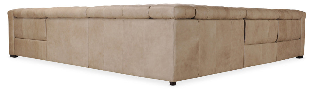 5 piece leather reclining sectional with adjustable power headrests.