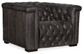 Knight Furn Savion Grandier tufted leather recliner with power headrest, top grain leather, button tufting, and nailhead trim.