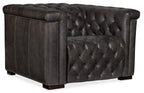 Knight Furn Savion Grandier tufted leather recliner with power headrest, top grain leather, button tufting, and nailhead trim.