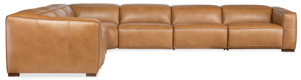 Semi-aniline leather power reclining sectional.